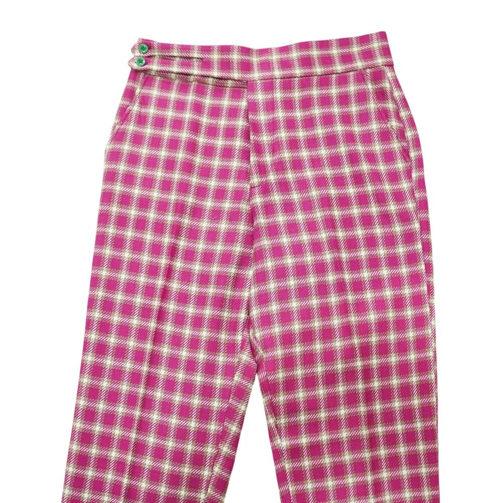 Mens 32 Gurkha Pants Pink Brown Plaid Wool High Waist Flat Front Dress Trousers